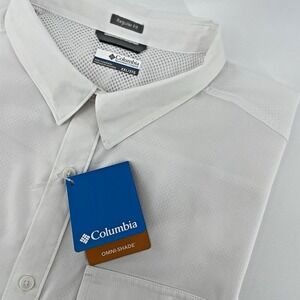 Columbia Fishing Shirt‎ Men's XXL White Omni-Wick Omni-Shade UPF 40 Vented